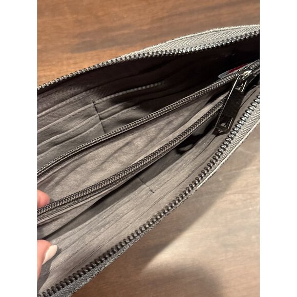 Vegan Metallic Silver Wristlet Wallet Chain Detail & Multiple Compartments - Picture 6 of 10